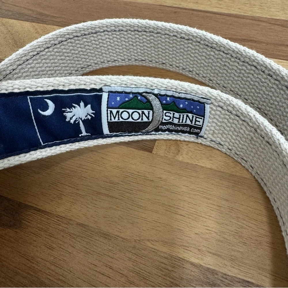 Moonshine Palmetto State Crescent Moon Belt D rings Navy blue with white Sz Lg